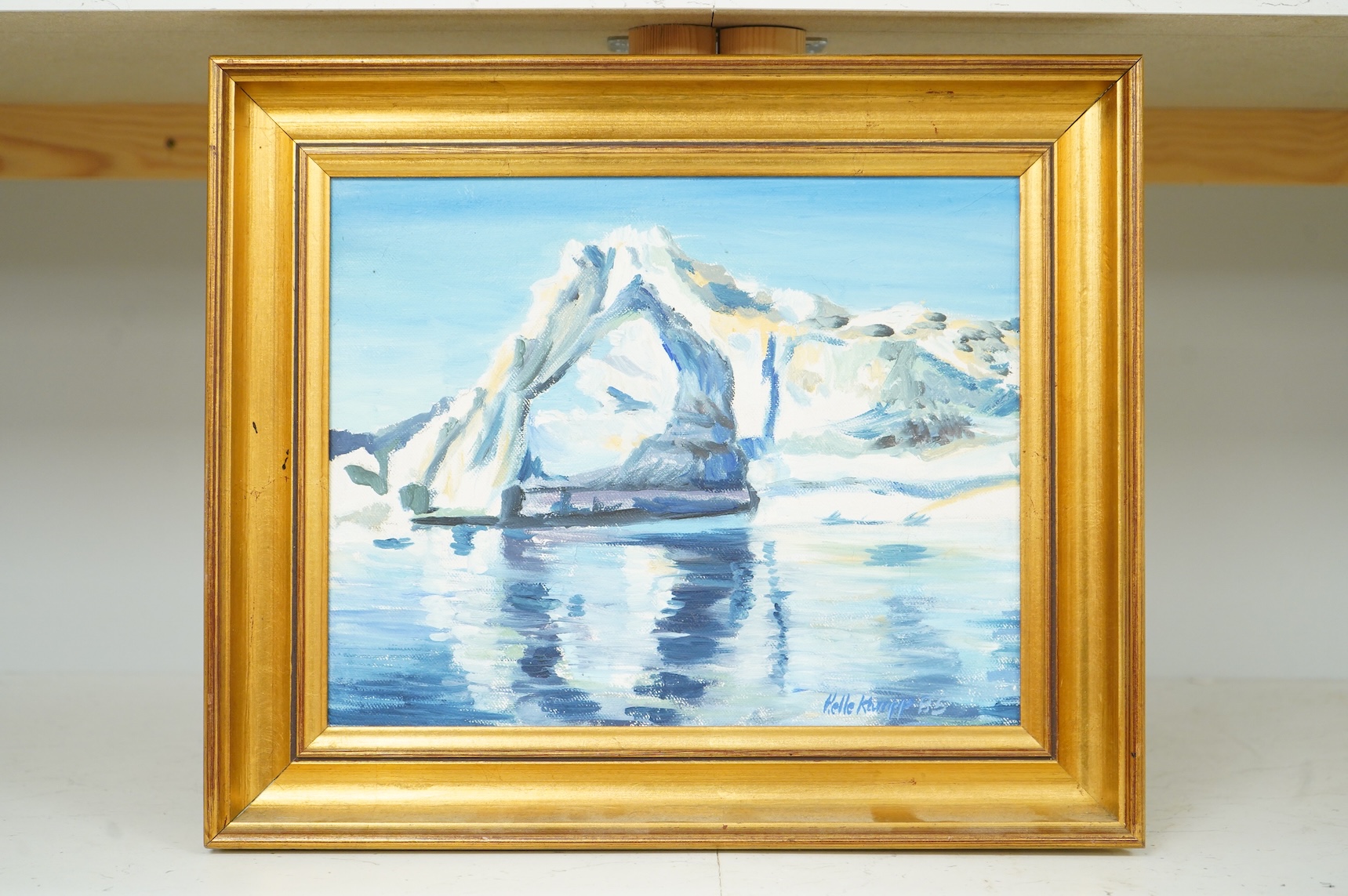 20th century, 'Greenland Ice Arch', indistinctly signed and dated '85, oil on canvas, 23 x 29cm, gilt framed